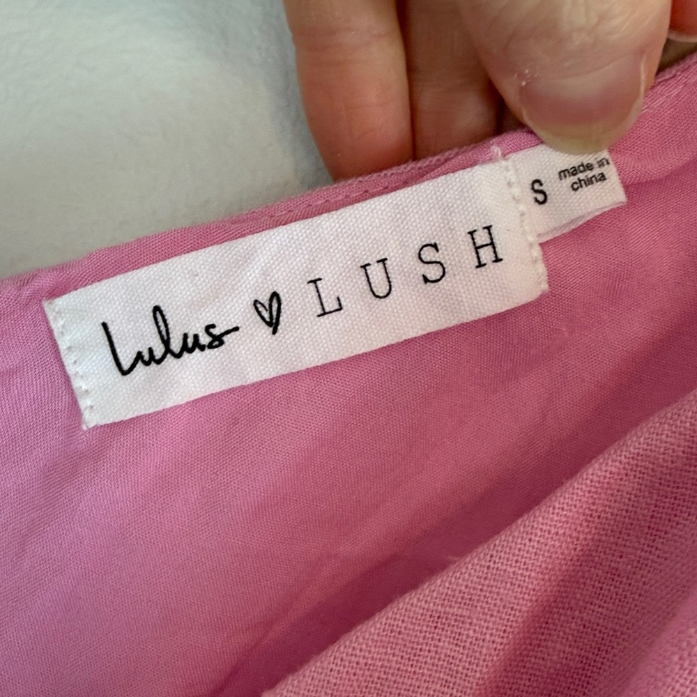 Lulus Lush Billie Light Pink Button Front Mini Wrap Dress women’s size small - Picture 5 of 10